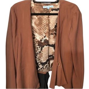 Antonio Melani large silky lined cognac jacket snake print lining zips at wrist